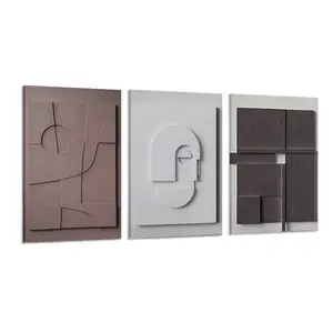 3 Pieces Japandi Canvas Wall Art Painting Hanging Wall Decor Set with Rectangle Frame