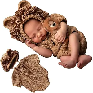 Newborn Photography Outfits, 1 Set Jumpsuit & Hat Baby Crochet Knitted Photoshoot Props Animal Costume Set, Photobooth Props for Baby Showers Festival Birthday