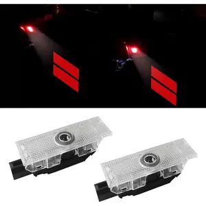 2PCS Door Lights Logo Dodge Challenger Accessories LED Ghost Shadow Welcome Puddle Projection Lamps Dodge Challenger Interior Accessories(Red Double Stripe)