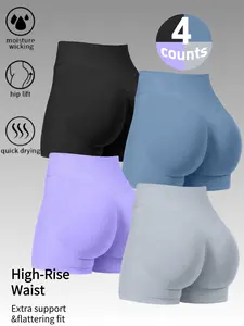 4-Pack High Waist Scrunch Butt Yoga Shorts Tummy Control Quick Dry Workout Biker Shorts for Women Athletic Compression Shorts Compression Sports Shorts