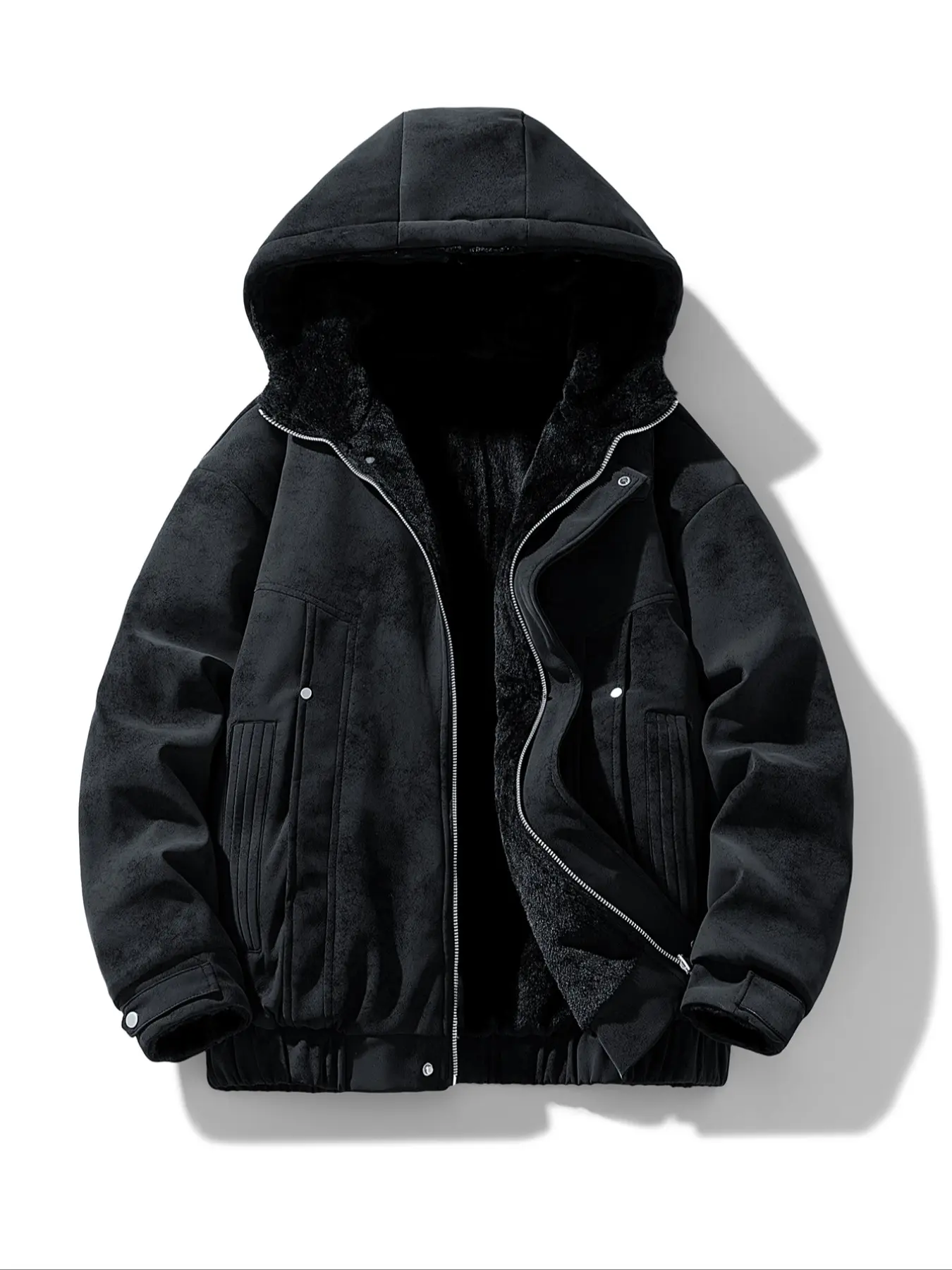 Men's Two-Sided Wear Fleece Lined Thick Fitted Plain Casual Cropped Jacket Coat, Single Piece, Inner Warmth, Stylish Outerwear for Cold Weather