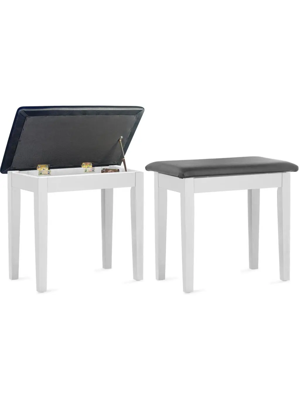 212 MAIN Fixed-Height Piano Storage Seat (Model 23650) - Fixed Height of 18.9 in, Matte White with Black Vinyl Top, Rubberwood Construction, 180 kg Capacity, Store Compartment for Sheet Music & Accessories, 21.3x12.6 cm, 54x32 cm, for Hobby Room, Fixed He