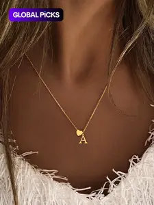 Letter & Heart Charm Necklace for Women, Personalized Initial Necklace, Classic Jewelry for Girls Gift, Fashion Jewelry for Party, Daily Clothing Decor, Exquisite Jewelry for Gift, Alphabet Necklace, Fashionable Accessory