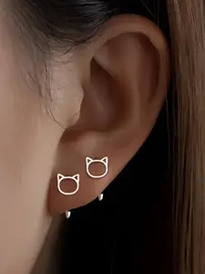 1 Pair Cute Hollow out Cat Design Stud Earrings, Animal Themed Fashion Jewelry for Women, Simple Daily Use Fashion Accessories for Club, Party, Ear Studs