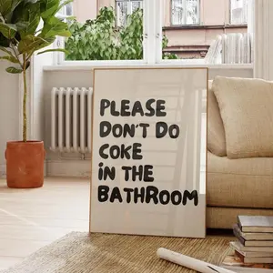 Funny Bathroom Art Print, Retro Bathroom Wall Decor, Please Don’t Do Coke Quote Poster, Vintage Humor Printable Art, Digital Download Home Gift