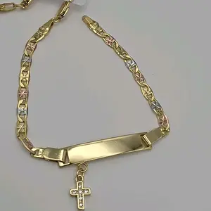 Bracelet ID WITH CROSS fashion style small adults sizes 7 ½inches  three colors Gold-plated  engraving pay for the option