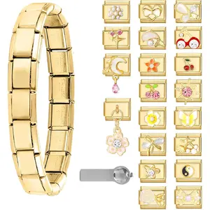 Italian Charms Bracelet Sets with 1Pcs Starter Brascelet 9Pcs Charms 9mm Italian Modular Charm Bracelet DIY Module Jewelry Gifts