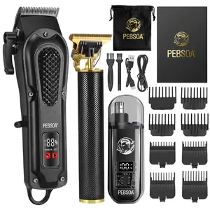 PEBSOA 3-in-1 Men's Grooming Kit, Cordless Hair Clipper with LED Display, Beard & Detail Trimmer, Nose Hair Trimmer, with Storage Bag, Ideal Father's Day Gift