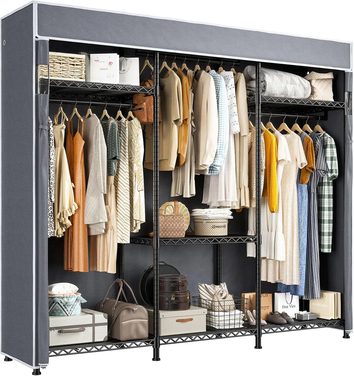 Heavy Duty Clothes Rack with Cover Loads 795 LBS Clothing Racks for Hanging Clothes Portable Closet Metal Clothes Racks for Hanging Clothes Wire Garment Rack 56" W* 16" D*75.5" H