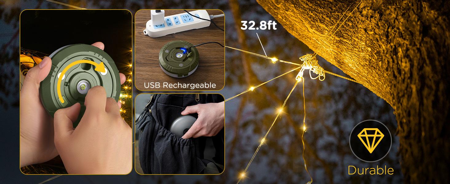 XTAUTO 4 in 1 Quick Storage LED Camping String Lights, 8 Lighting Modes Waterproof Portable Tent Lights, Outdoor Patio Garden Party Halloween Emergency Camping Essentials XTAUTO 4 in 1 Quick Storage LED Camping String Lights, 8 Lighting Modes Waterproof Portable Tent Lights, Outdoor Patio Garden Party Halloween Emergency Camping Essentials