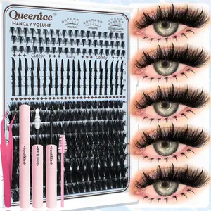Lash Clusters with Spikes Design Kit with Bottom Eyelash Extensions Thick Eyelash Clusters Kit Wispy Individual Lash Extensions Kit with Lash Bond and Seal, Volume Individual Lashes, Eyelash Extensions Set, Cosmetic Eyelash Extension