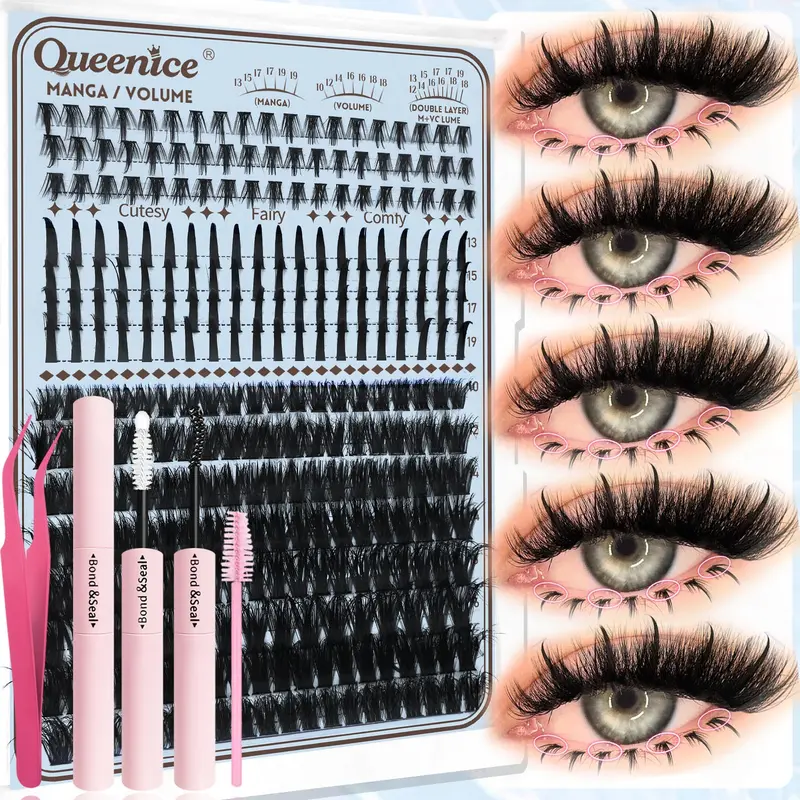 Lash Clusters with Spikes Design Set with Bottom Eyelash Extensions Wispy Individual Lash Extensions Set with Lash Bond and Seal, Volume Individual Lashes, False Eyelashes Clusters, Eyelash Extension, Voluminous False Eyelashes