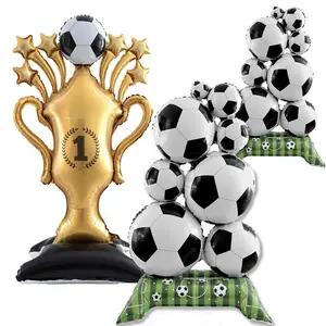 3-Piece Standing Football Trophy Aluminum Foil Balloons, 2026 World Cup Design, Bar Mall Decoration, Party Event Air Balloon Decorations