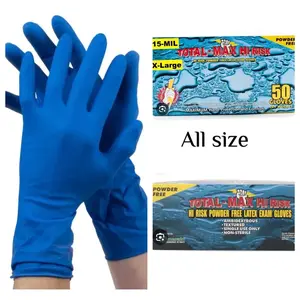 Emerald Total MAX 4600 High Risk Latex Gloves 1 Box of 50 Disposable 15 Mil Heavy Duty Non-Sterile Cleaning Use Only Blue