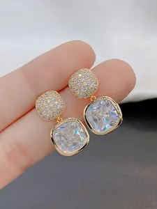 Fashion Square Shaped Artificial Crystal & Rhinestone Decor Dangle Earrings, Elegant Jewelry for Party, Daily Decor for Girl, Trendy All-match & Exquisite Jewelry for Birthday Gift