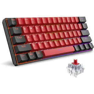 60% Wired Mechanical Keyboard, Mini Gaming Keyboard with 61 Red Switches  for PC, Windows XP, Win 7, Win 10 (Black-Red, Red Switches)