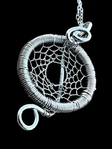 Small Fine Silver Woven Dreamcatcher Dream Catcher Native American Indian Sleep Healing Wire Wrapped Pendant Necklace Amulet Talisman