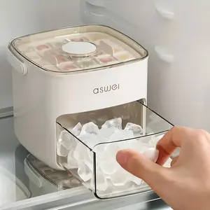 Large Capacity 48-Cavity Ice Cube Tray Double Layer Food Grade Plastic Ice Maker with Storage Bucket for Drinks Coffee Soup Freezer Use
