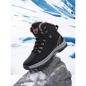 Men's High-Top Winter Hiking Boots, Warm Fleece Lining, Windproof Waterproof Non-Slip Outdoor Shoes, Casual Daily Wear, Trekking Shoes