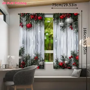 Christmas Tree Print Curtains, 2pcs 2D Flat Design, Country Wooden Board Background, Holiday Decorations for Living Room Bedroom Kitchen, Home Decoration Curtain