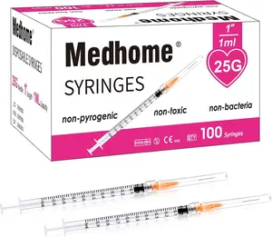 100 Pack 1ml Syringes with 25G 1 Inch, Disposable Luer Lock Syringe Individually Sterile Packed for Scientific Lab, Liquid Measuring and Dispensing