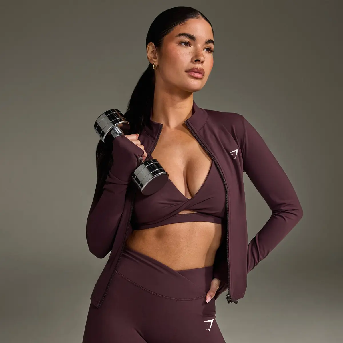 [With Logo]  Gymshark Women Zip Up Tight Athletic Jacket Breathable Naked Feel Quick Dry Long Sleeve Yoga Running Training Workout Top