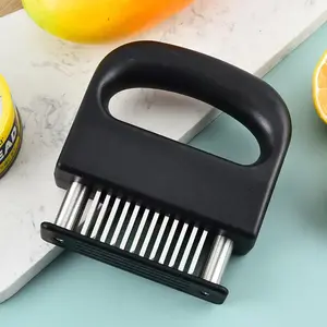 [SummerVibes]48 Needle Stainless Steel Meat Tenderizer with Safety Lock, Black ABS Handle, Suitable for Marinating Steak, Beef, Pork, Turkey, Fish, Poultry and Veal – Black Version