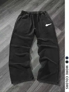 Men's Casual Loose-Fit Cotton Sweatpants, Meteor Print Drawstring Wide Leg Pants, Casual Lounge Pant, All-Season Comfortable Men's Clothing