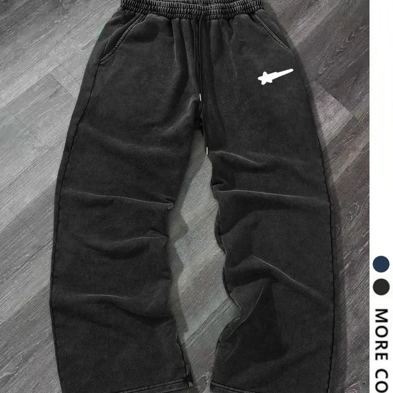 Men's Casual Loose-Fit Cotton Drawstring Waist Sweatpants, Casual Sport Trousers, Meteor Print Drawstring Wide Leg Pants, All-Season Comfortable Men's Clothing, Casual Comfy Sweatpants