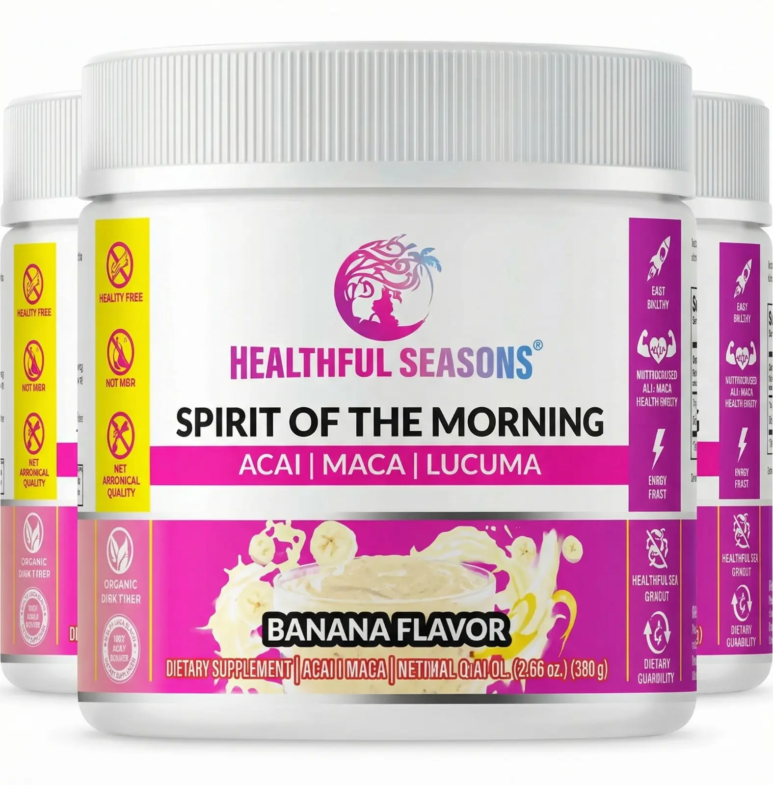Pack of 3 Healthful Seasons Spirit of the Morning – Antioxidant-Rich Smoothie Enhancer with Acai, Lucuma, Maca & Banana – 30 Servings