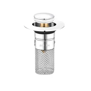 Pop-Up Sink Drain Stopper, Universal Press Type Bounce Core Drain Filter Anti-Odor Hair Catcher for Bathroom Wash Basin