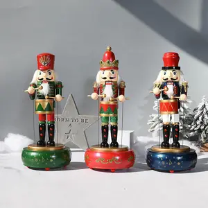 Nutcracker round base wooden music box |   Christmas holiday gift |   Living room home decorations and ornaments