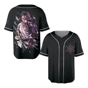 Neko Jerseys Club Akaza Demon Slayer Jersey Infinity Castle Anime Oversize Unisex Baseball Top 100% Polyester Warp Knitted Fabric V-Neckline Short Sleeves Button-Up Front Closure