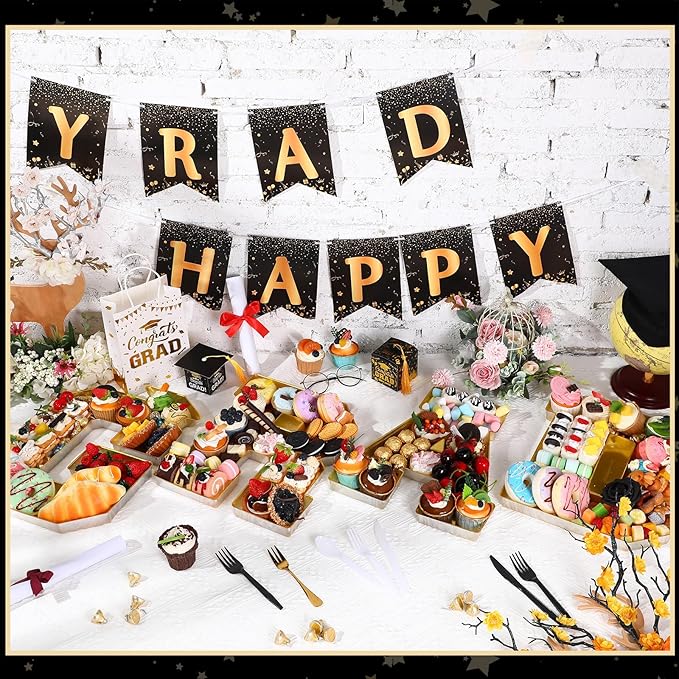 2026 Graduation Number Fillable Charcuterie Boxes - 4 Pcs 13.7" Disposable Mache Paper Trays Containers for Chocolate Candy Cookie Treats Grad Favors, Party Table Decor Centerpiece Ideas, Celebration Grad Gifts for Daughter Son Grad Party Supplies