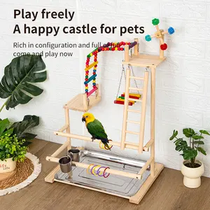Furrmazing Bird Playground, Perch Stand Parrot Playstand Play Gym with 2 Perches Stand Windmill Toys, Playpen for Parakeet Conure Cockatiel Lovebird Budgie Caique, Exercise Playgym with feeding Cups