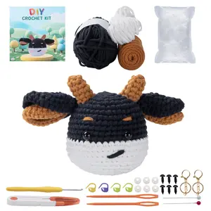 Cute Cow Crochet Kit-Easy DIY Craft Kit,A Handmade Gift Full of Cozy Happiness,Beginner Friendly DIY Kit,Includes Yarn, Hooks, Needles,and Accessories