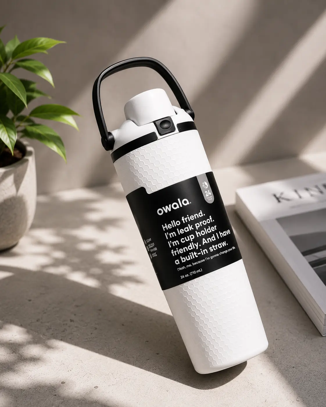 Owala 24 oz White Insulated Water Bottle with Built In Straw Leak Proof Lid and Carry Handle