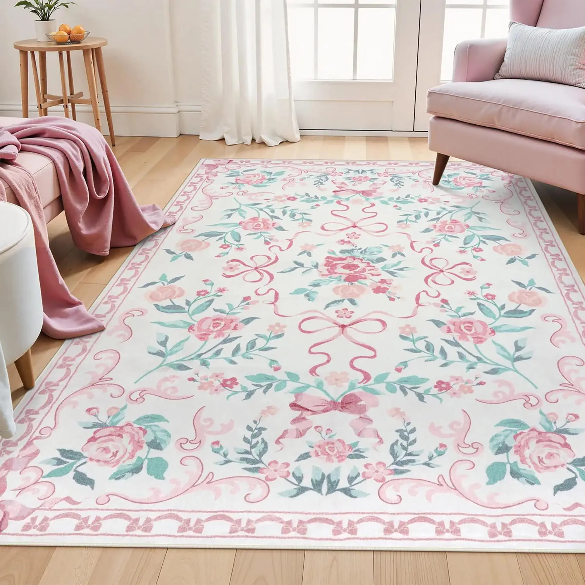 Retro Floral Print Carpet, Floral Area Rugs, Vintage Floral Rug, Large Area Living Room Bedroom, Luxury Foldable Non-Slip Fleece Mat, Home Decor for Sofa Coffee Table Dresser Bedside Hotel, Home Decorative Rug, Flower Rug, Flower Pattern Rugs