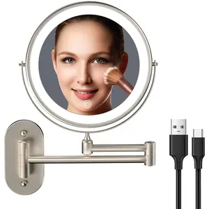 5000mAh Rechargeable Wall Mounted Lighted Makeup  Mirror, Double Sided 1X 30X Magnifying Bathroom Mirror, 3 Color Lighting,  Screen Dimming, Extended Arm 360 Rotation Shaving Mirror