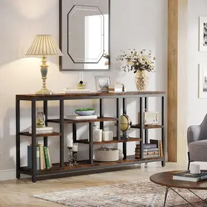 Tribesigns 70.9 inch Extra Long Console Sofa Table with 3-tier Storage Shelves, Behind Couch