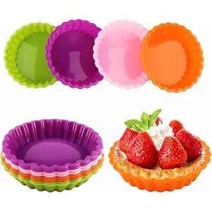 8pcs Non Stick Silicone Round Mini Pie Tart Molds Cupcake Muffin Baking Cups for Baking, Random Color