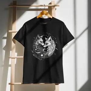 Yin & Yang Foxes T-Shirt | Black And White Aesthetic Artwork | DryBlend® | DTF Printed | Made To Order
