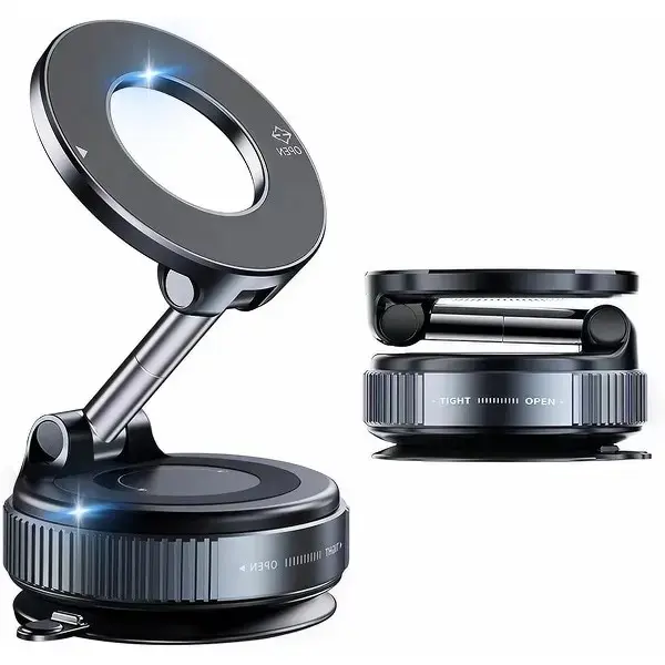 Magnetic Car Phone Mount - Strong Suction Vacuum Cup Holder, Foldable Dashboard Stand, Car Interior Accessories, Universal Fit for All Smartphones & Vehicles