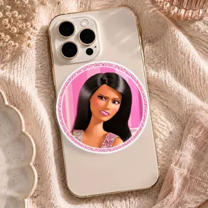 Side Eye Doll Phone Grip, Pink Glitter Round Phone Holder, Sassy Fashion Girl Phone Stand, Cute Phone Accessory Gift