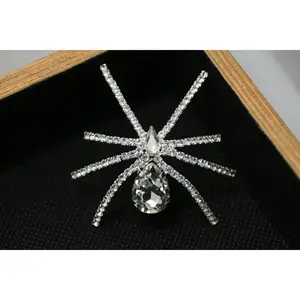 Silver Tone Clear Rhinestone 3D Halloween Spider Pin Brooch, Spider Pin