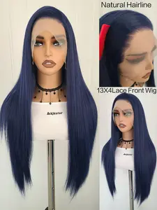 Women's Long Straight Synthetic Wig, Dark Blue Lace Front Wigs for Women, Halloween Costume Cosplay & Daily Wear