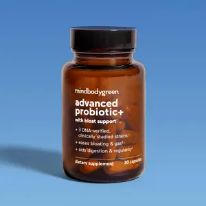 mindbodygreen Advanced Probiotic+ with Bloat Support - 30 Capsules for Digestion & Regularity - Clinically Studied Strains - Healthcare & Fitness Supplement