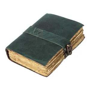 Handcrafted Sea Green Vintage Leather Journal with Lock – 200 Pages Deckle Edge Paper