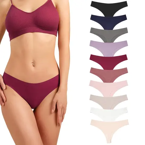LEVAO Women's 6/12 Pack Seamless Thongs - No Show, Breathable, Comfortable Soft Transpirable Brief Thongs, Low Waist T-Back Cotton Underwear for Women, S-XL Sizes,sohochic