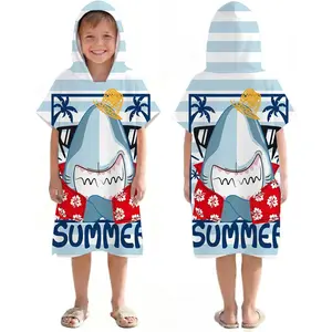 Quick Dry Hooded Surf Poncho Changing Towel Robe for Kids, for Swimming Beach Surfing Diving Home Hot Springs Bathing (Kid-M)